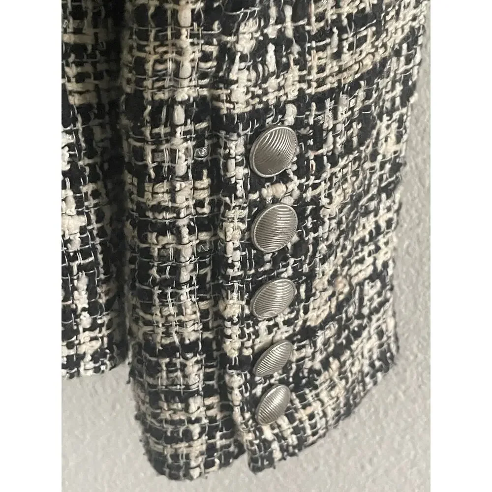 L’Agence Kenzie Tweed Blazer Black Cream Double Breasted Jacket Size 6